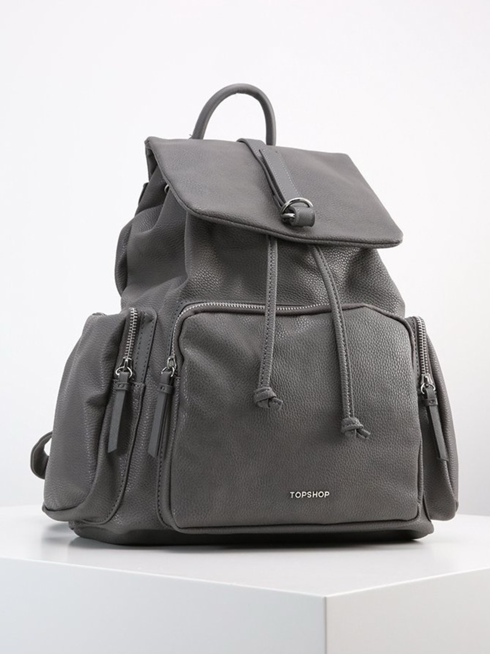 NWOT Topshop Grey & Silver Vegan Faux Leather Drawstring Backpack